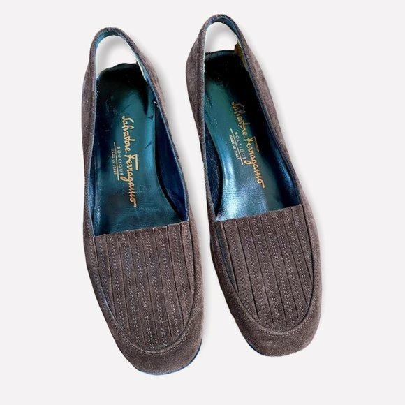 SALVATORE FERRAGAMO Vintage Chocolate brown Suede Leather Loafers Size 6.5 EUC - Picture 1 of 14